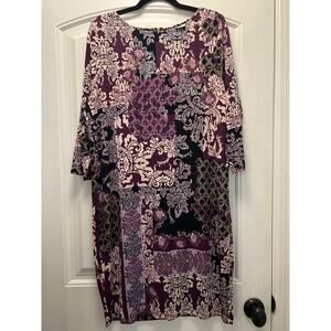 Chicos Travelers Women’s Boho Slinky Floral Abstract Dress Size 3 (16/18) Purple